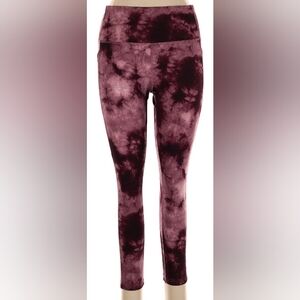 NICOLE MILLER SPORT MAROON TIE DYE CAPRI ATHLETIC LEGGINGS